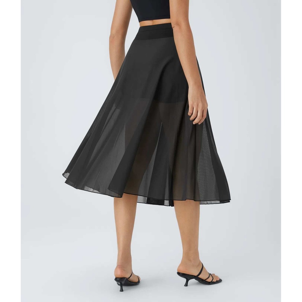 NEW Halara High Waist Drawstring Mesh Pocket Flowy Midi Casual Skirt Black Large - Picture 2 of 16